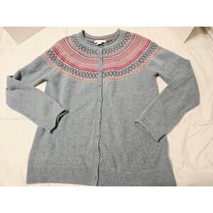 TABITHA WEBB Sz L Lambswool Blend Fairy Isle Knit Cardigan Crewneck Cottagecore